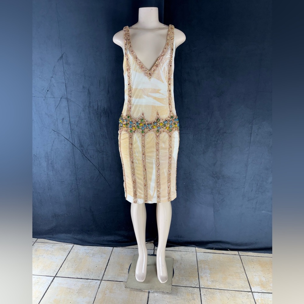 Elegant Cream and Gold Embellished Dress by Mandalay